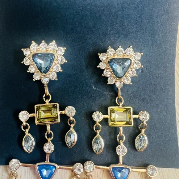 NEW Lulu's Gold and Blue Statement Earrings✨ - Picture 6 of 8